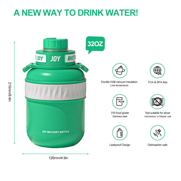 BOTTLE JOY Stainless-Steel Water Bottle: Leakproof Lid, Perfect Sip, Double Insulated, Eco-Friendly, Dishwasher Safe & Stylish Strap (Sea Turtle, 32/48 oz) - Image 4