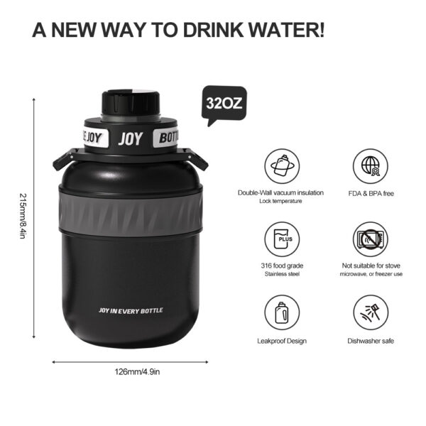 Bottle Joy Stainless-Steel Water Bottle: Leakproof Lid, Perfect Sip, Double Insulated, Eco-Friendly, Dishwasher Safe & Stylish Strap (Javan Rhinos, 32/48 oz) - Image 4